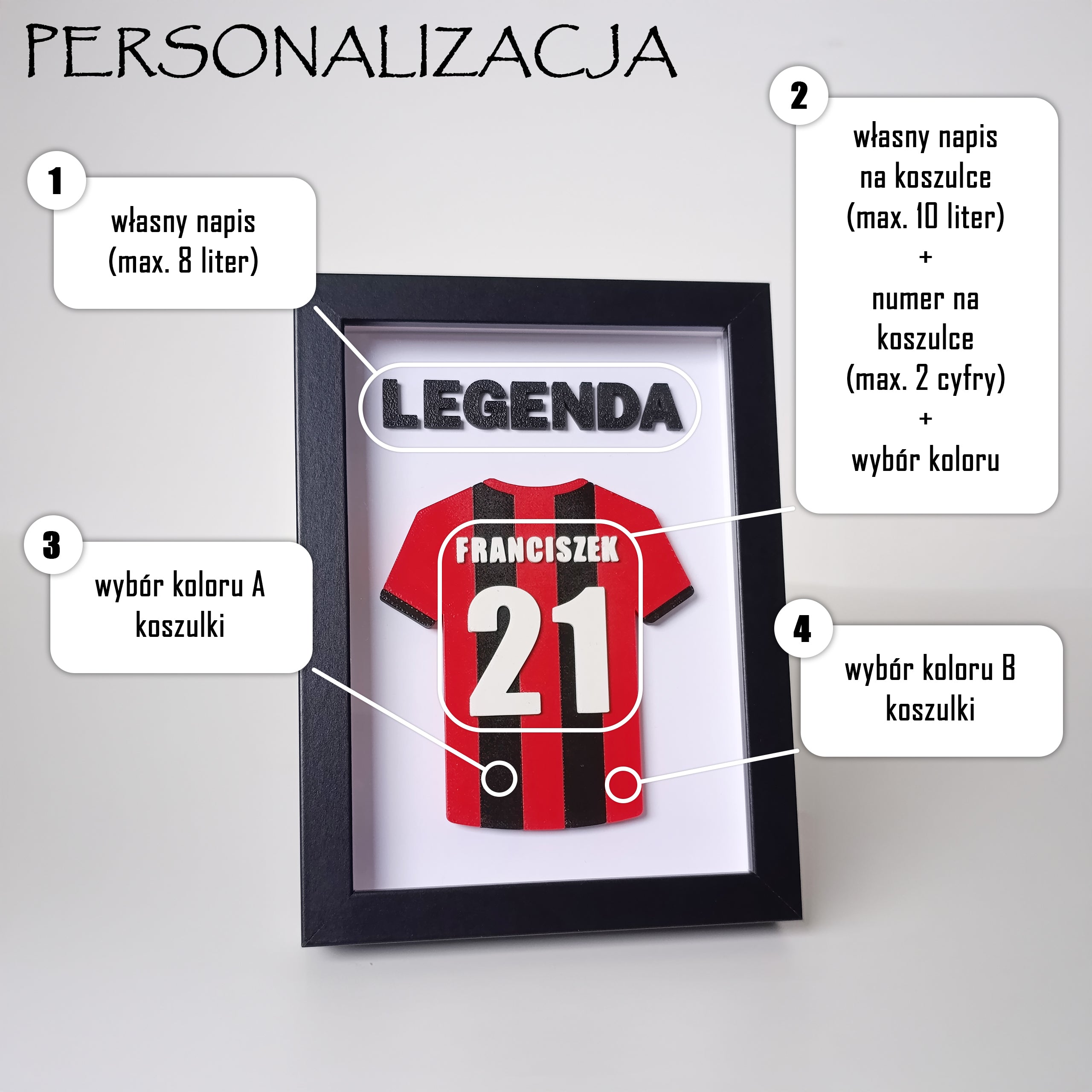 Koszulka piłkarska 3D z imieniem i numerem + napis 3D w ramce | Wzór: Pasy