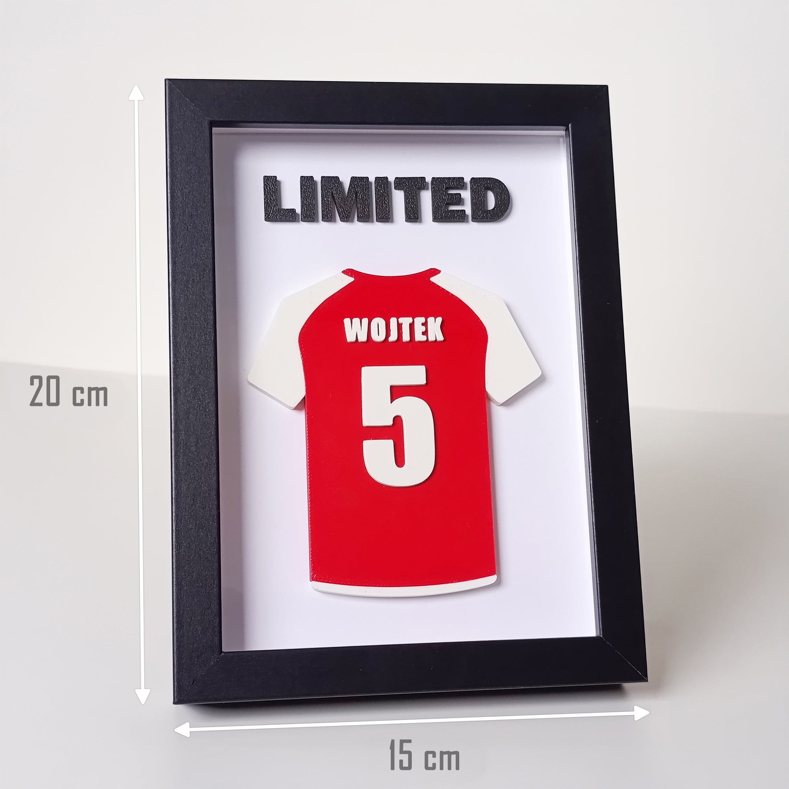 Koszulka piłkarska 3D z imieniem i numerem + napis 3D w ramce | Wzór: Rękawy